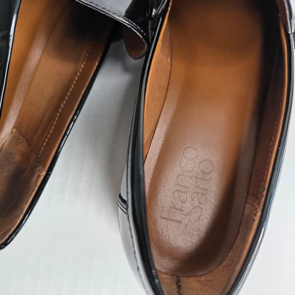 Franco Sarto Black Patent Chunky Lug Sole Penny Loafers Platform Size 7 Slip On - Picture 6 of 11